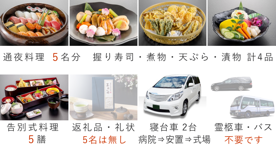 家族葬5名プランの料理・返礼品